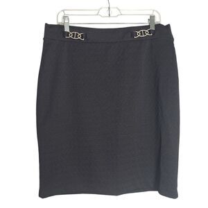 Roz & Ali Black Women's Pencil Skirt Pull On Black Buckle Detail Textured Large